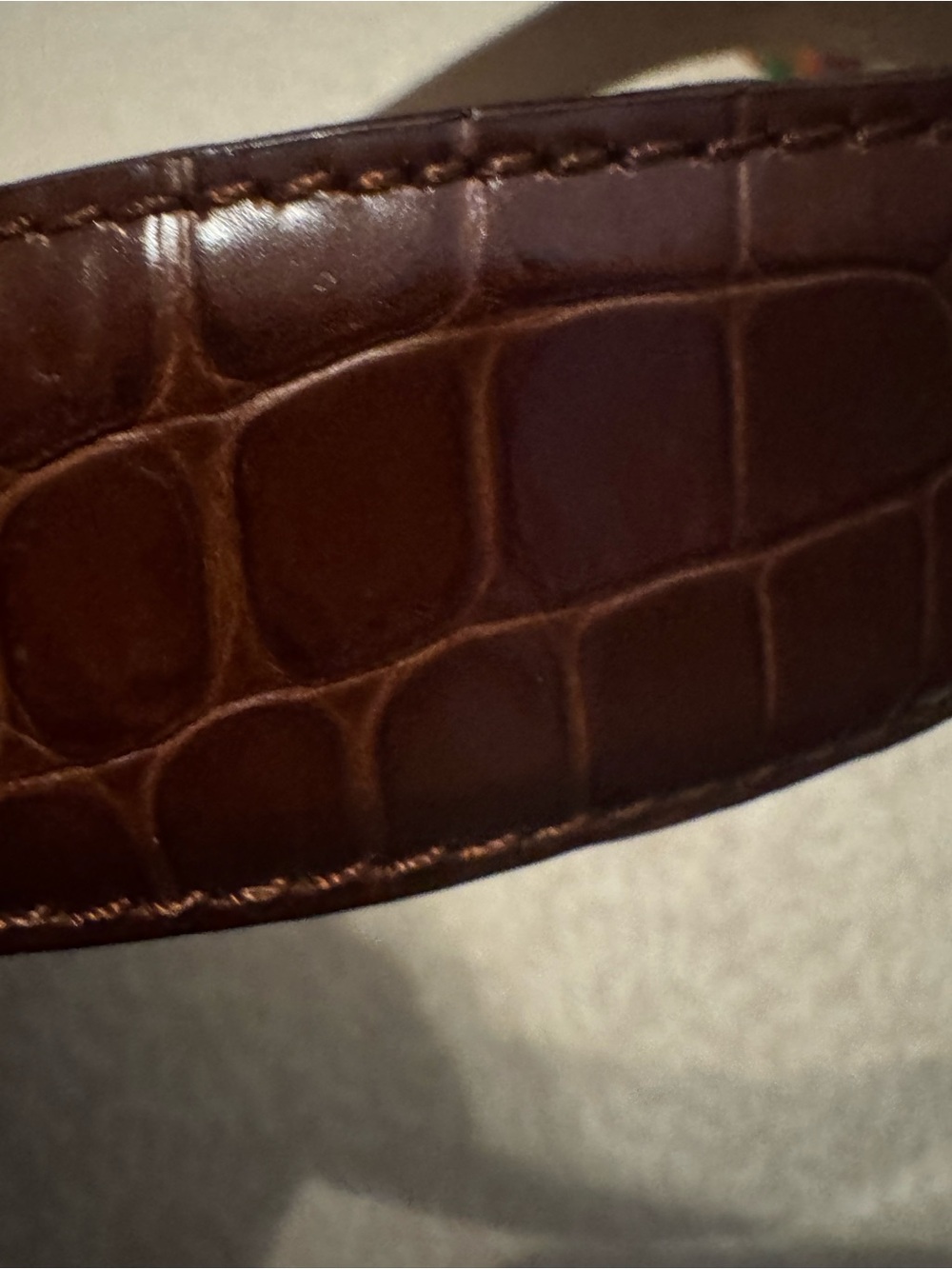 Talbots Brown Croc-Texture Leather Belt with Ornate Gold Leaf Buckle - Picture 4 of 4
